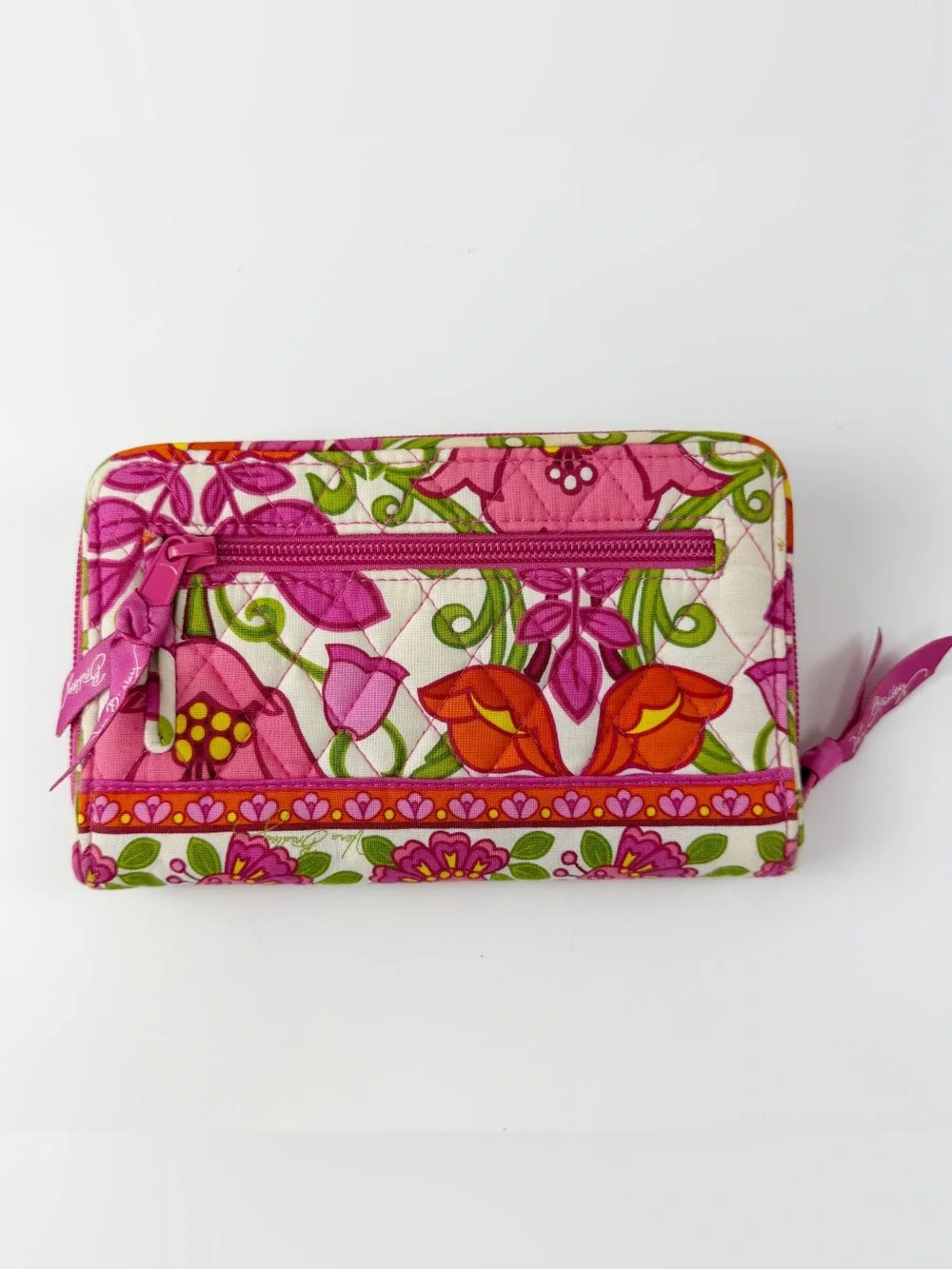 Vera Bradley Wallet Womens Pink Orange Floral Zip Turn Lock Lilli Bell Retired